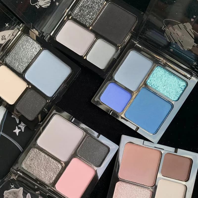 Biya High-Cold System Quad Color Eyeshadow Palette Pearl Matte Subtle Sparkle Low Saturation Milk Blue Grey Smoky Makeup