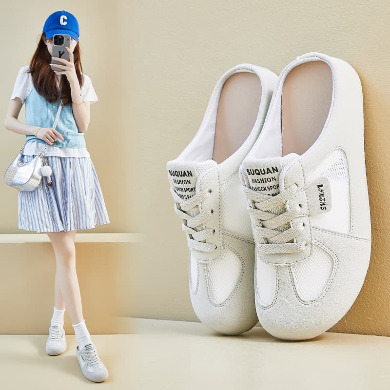 2026 Summer Half-Open White Shoes New Korean Style Ins Female Student Mesh Breathable Height-Increasing Casual Sneakers K3903