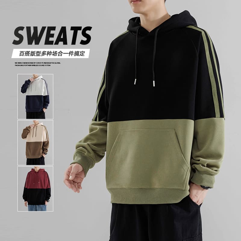 Yongwang 889735 Spring Youth Unisex Hoodie Trendy Patchwork Hooded Sweatshirt