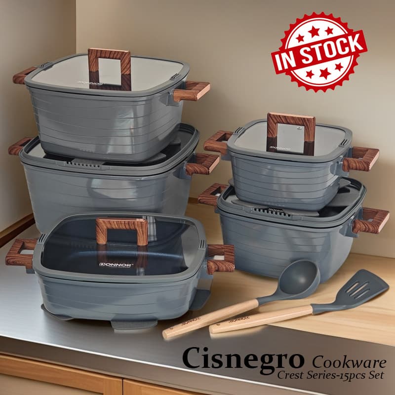 Crest New Die-Cast Square Stockpot Hot Selling Export Set 15-Piece Set with Clad Bottom Non-Stick Induction Compatible