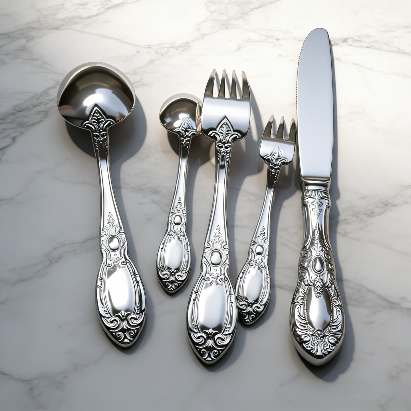 304 Stainless Steel Baroque Vintage Royal Court Art Relief Western Knife Fork Spoon 5-Piece Cutlery Set