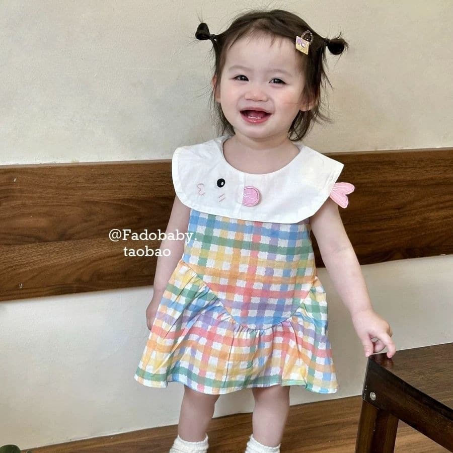 Girls Plaid Dress 0-3 Years Summer Princess Dress Baby Super Cute Cartoon Vest Dress Children Skirt Summer