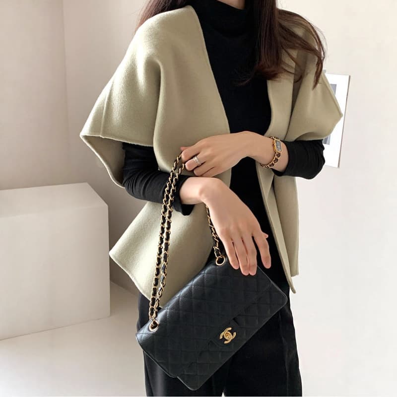 Autumn Winter New Korean Winter Simple Versatile Solid Color Cape Vest Wool Coat Women Loose Casual Export