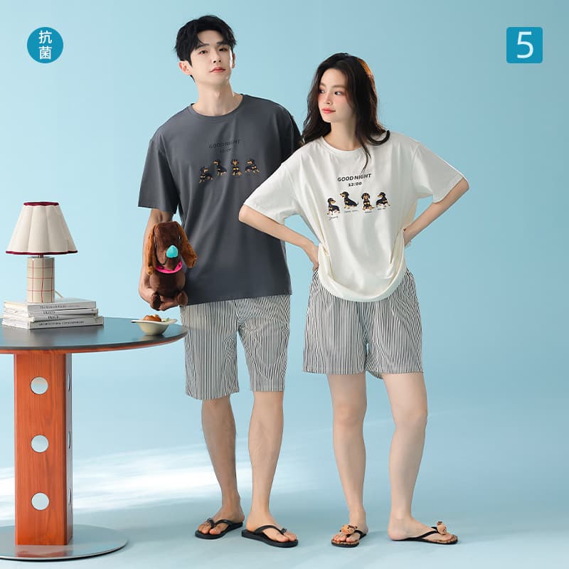 Summer modal cotton couples pajamas, short-sleeved shorts, class A antibacterial cool cotton men's and women's suits, sports and home