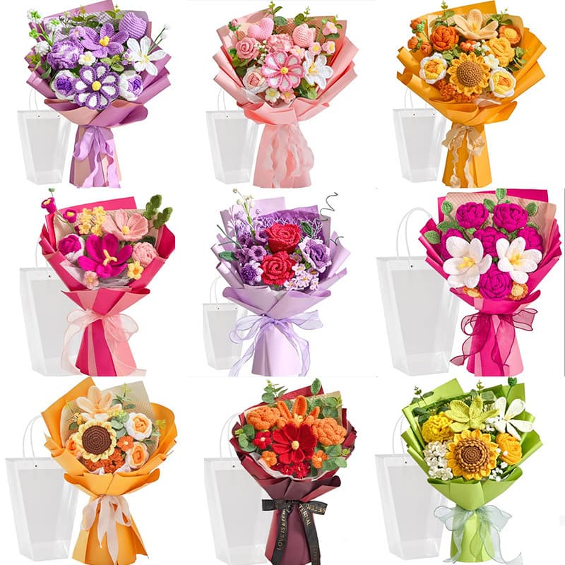 Artificial Flowers Cross-border Trade Hand-knitted Crochet Rose Tulip Bouquet Finished Product