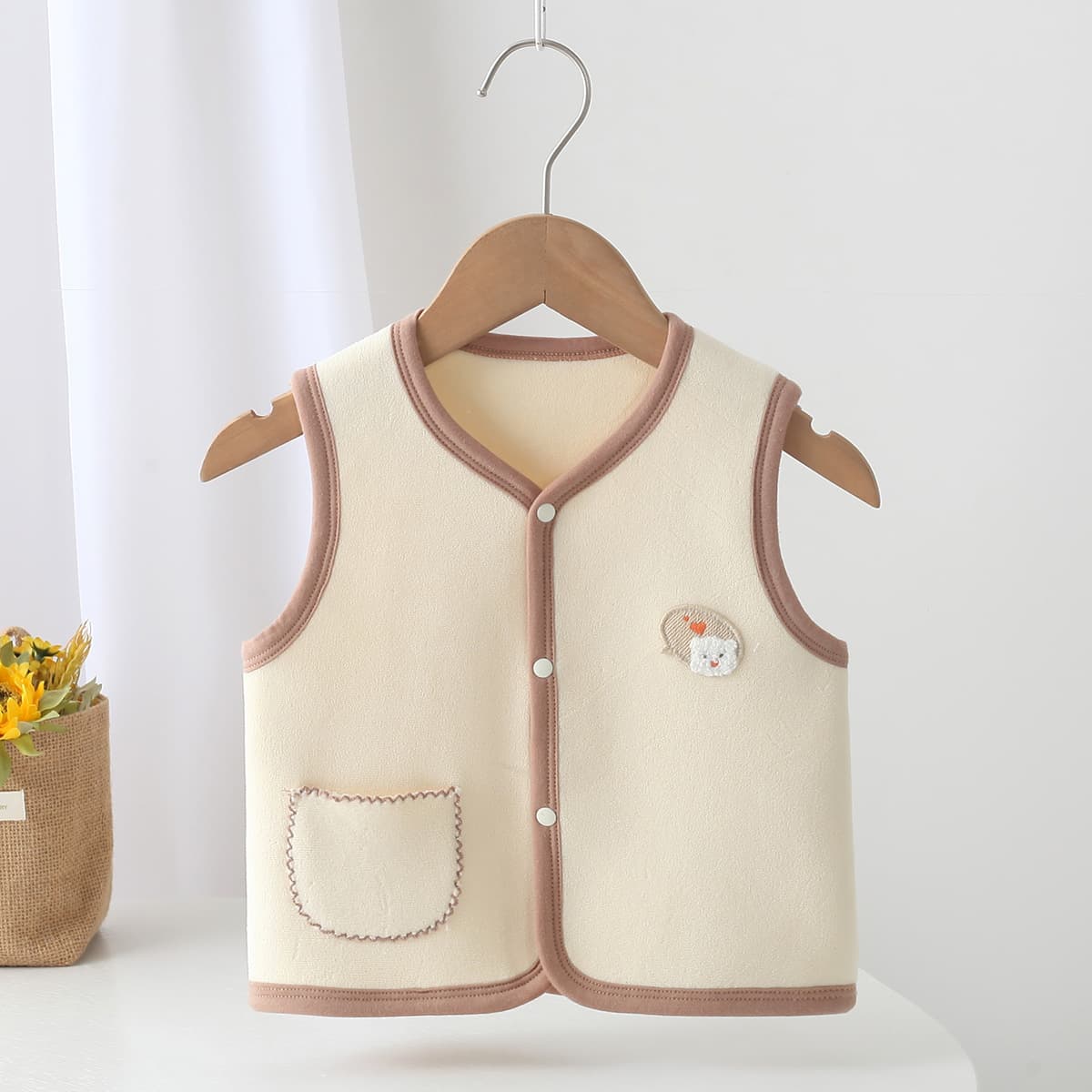 Autumn/Winter Style Children's Vest, Baby Fleece-Lined Seamless Polar Fleece Sleeveless Jacket with Cartoon Patterns, Warm Innerwear for Winter