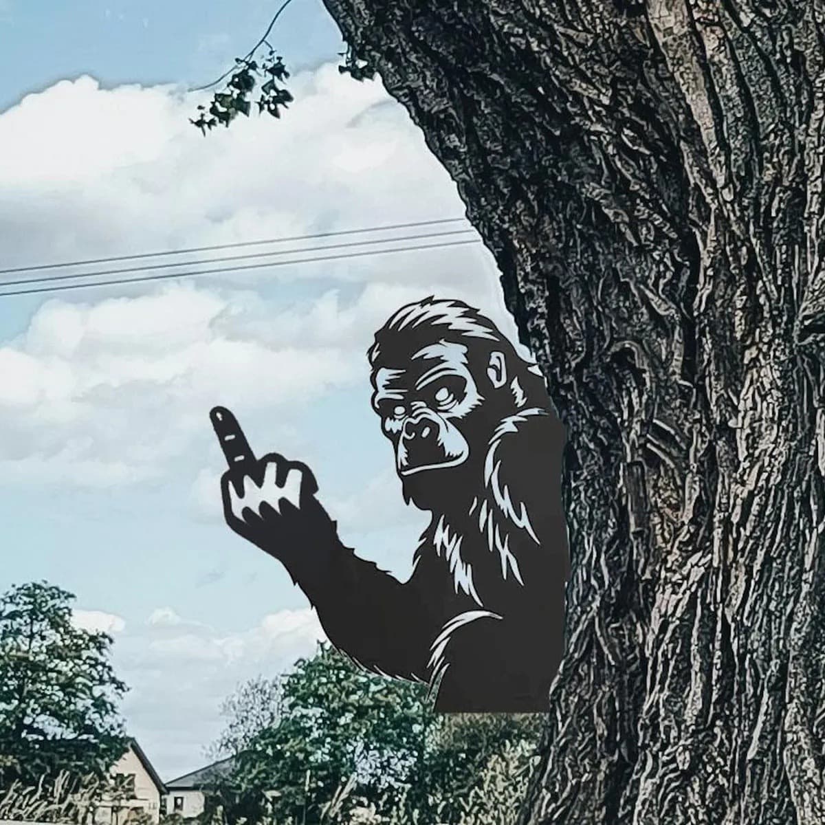 Cross-border Funny Middle Finger Bulldog Ground Stake Garden Yard Metal Craft Black Gorilla Silhouette Iron Art Ground Stake