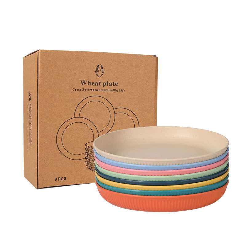 Best-selling Cross-border Wheat Straw Plate Salad Bowl Cup Household Tableware Dinner Plate Bowl Water Cup Gift Box Set