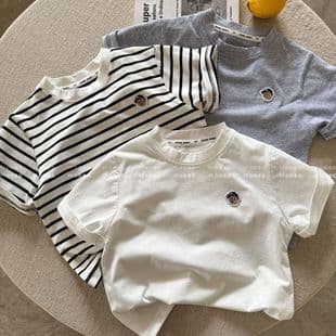 Boys Short Sleeve 100% Cotton T-Shirt 2026 Trendy Undershirt Cartoon Bear 1-8 Years Old Baby Summer Top Wholesale