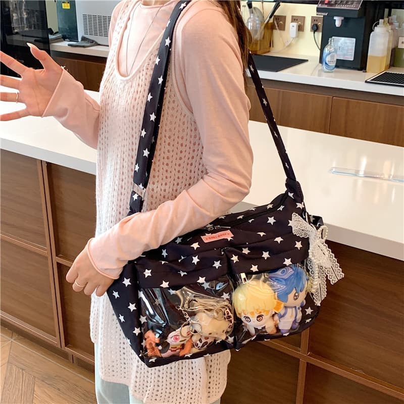 Korean Niche Shalom Polka Dot Star Backpack Bucket School Bag Canvas Cotton Japanese Style for Women