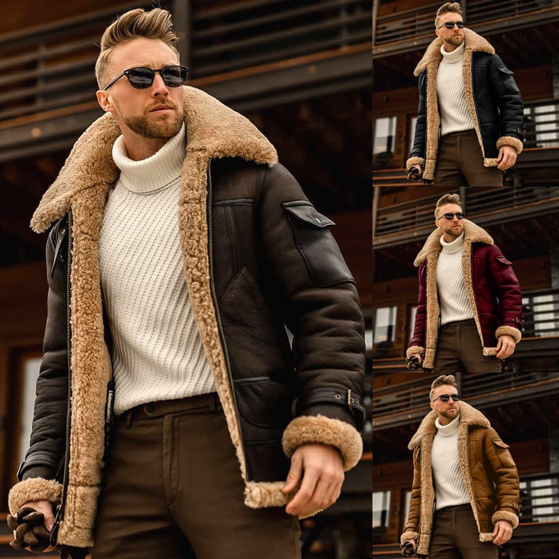 2021 Autumn/Winter New Fur and Leather Men's Jacket Amazon Mid-Length Foreign Trade Wholesale eBay Thickened Coat