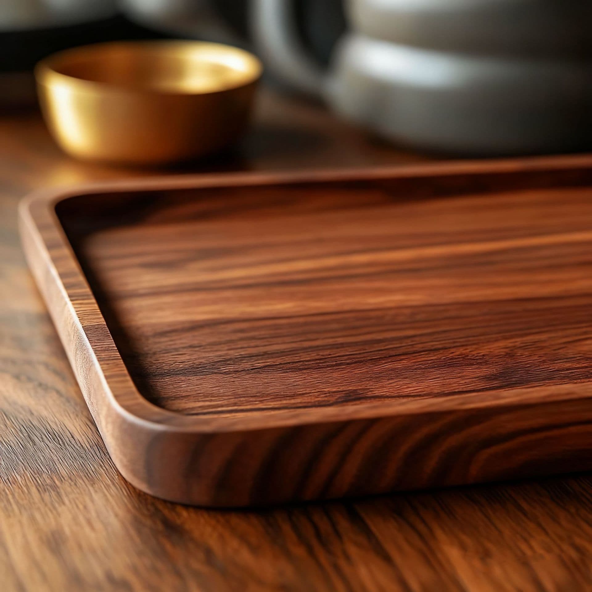 Black Walnut Tray, Rectangular Japanese Style Water-Resistant Cup Holder, Solid Wood Tea and Dining Tray