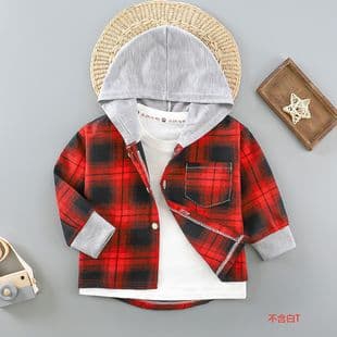Children's Long-Sleeve Plaid Shirt, Spring/Fall Hooded Cardigan for Boys and Girls