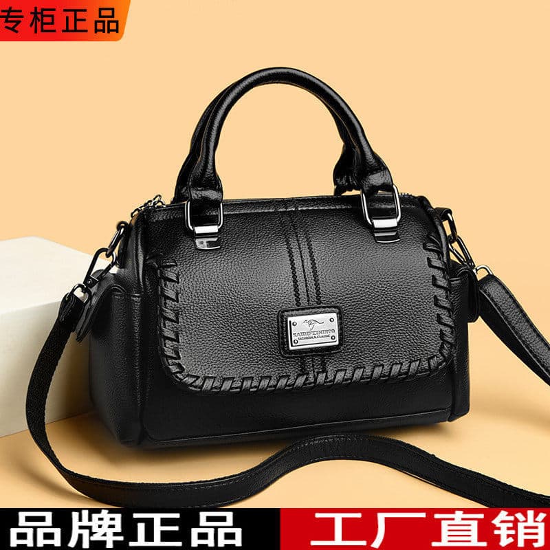 Branded cowhide women's bag Boston bag 2026 new portable crossbody bag versatile commuting mother-in-law bag
