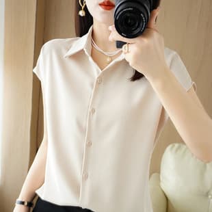 Hong Kong Style Women's Blouse 2026 New Trendy Short Sleeve Summer Top Women's Satin Shirt