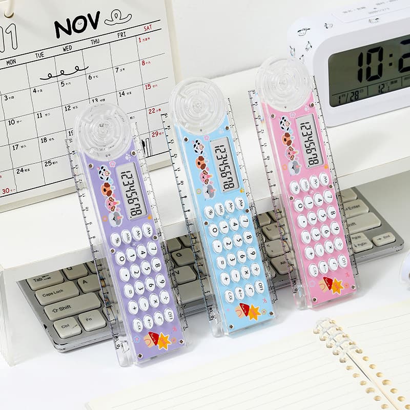 Amazon Cross-Border Cartoon Calculator Ruler Student Essential Korean Style Gift 15+15cm Extended Calculator