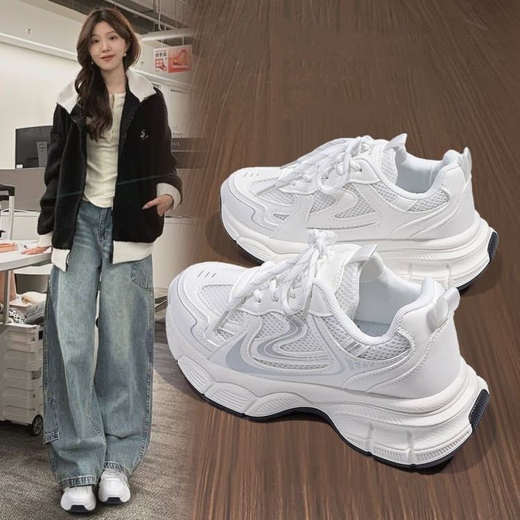 Trending 2025 Fall Fashion Design Sneakers Breathable Versatile Ins Style Lightweight Chunky Shoes for Women