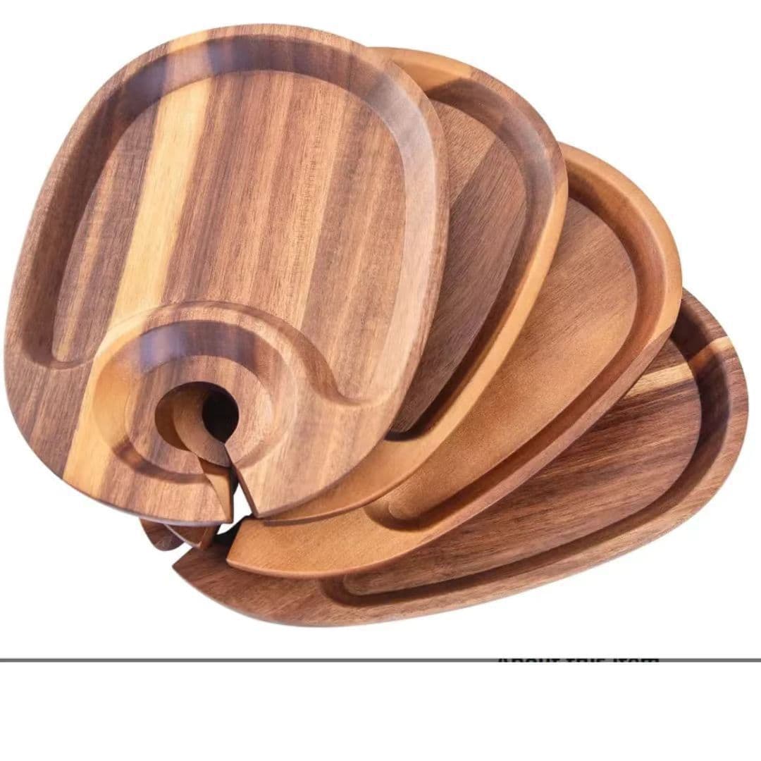 Creative Wooden Tray with Wine Glass Holder, Solid Wood Decorative Serving Plate for Home Restaurant Snack Wooden Decorative Tray