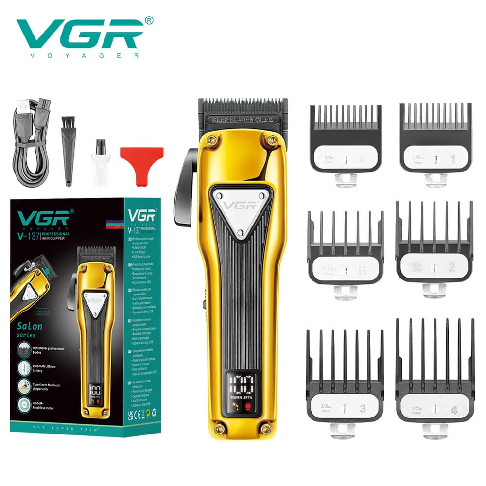 VGR137 Barber Shop Hair Clippers Metal Body Display Digital Home Use Men's Hair Trimming Electric Push Scissors