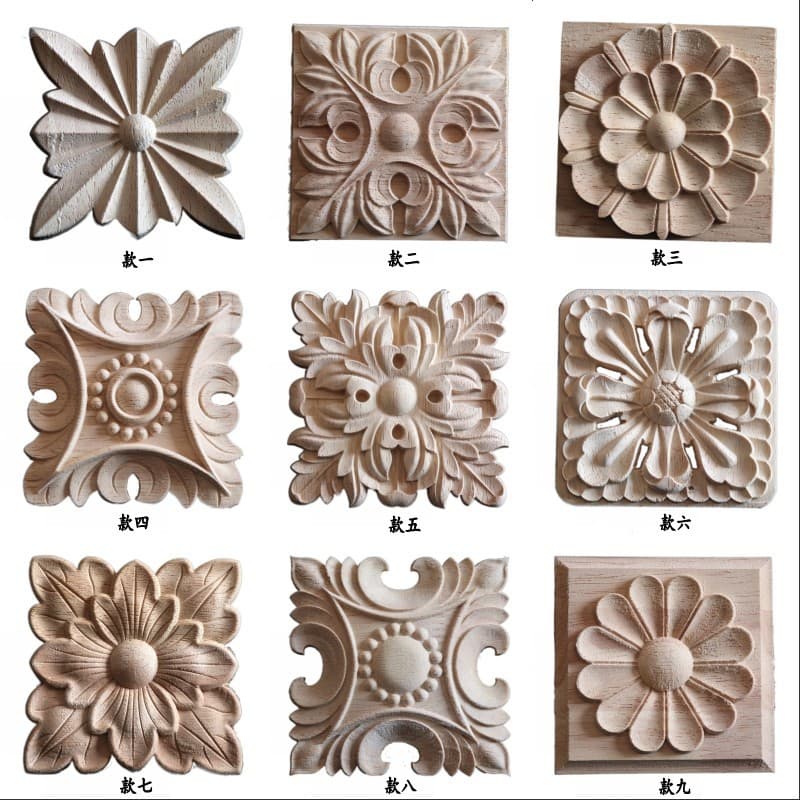 Dongyang wood carving solid wood applique European furniture patches square floral pieces Roman column blocks wholesale retail direct sales.