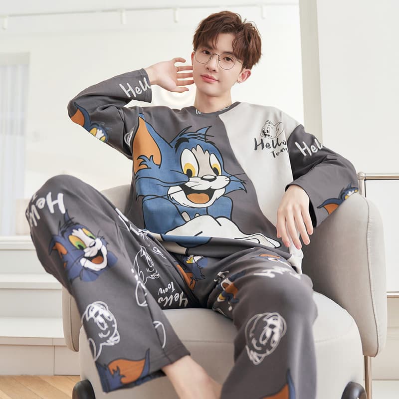 2024 Spring/Autumn Men's Pajama Set, Youth Sports Long Sleeve Loose Casual Plus Size, Wearable Outside