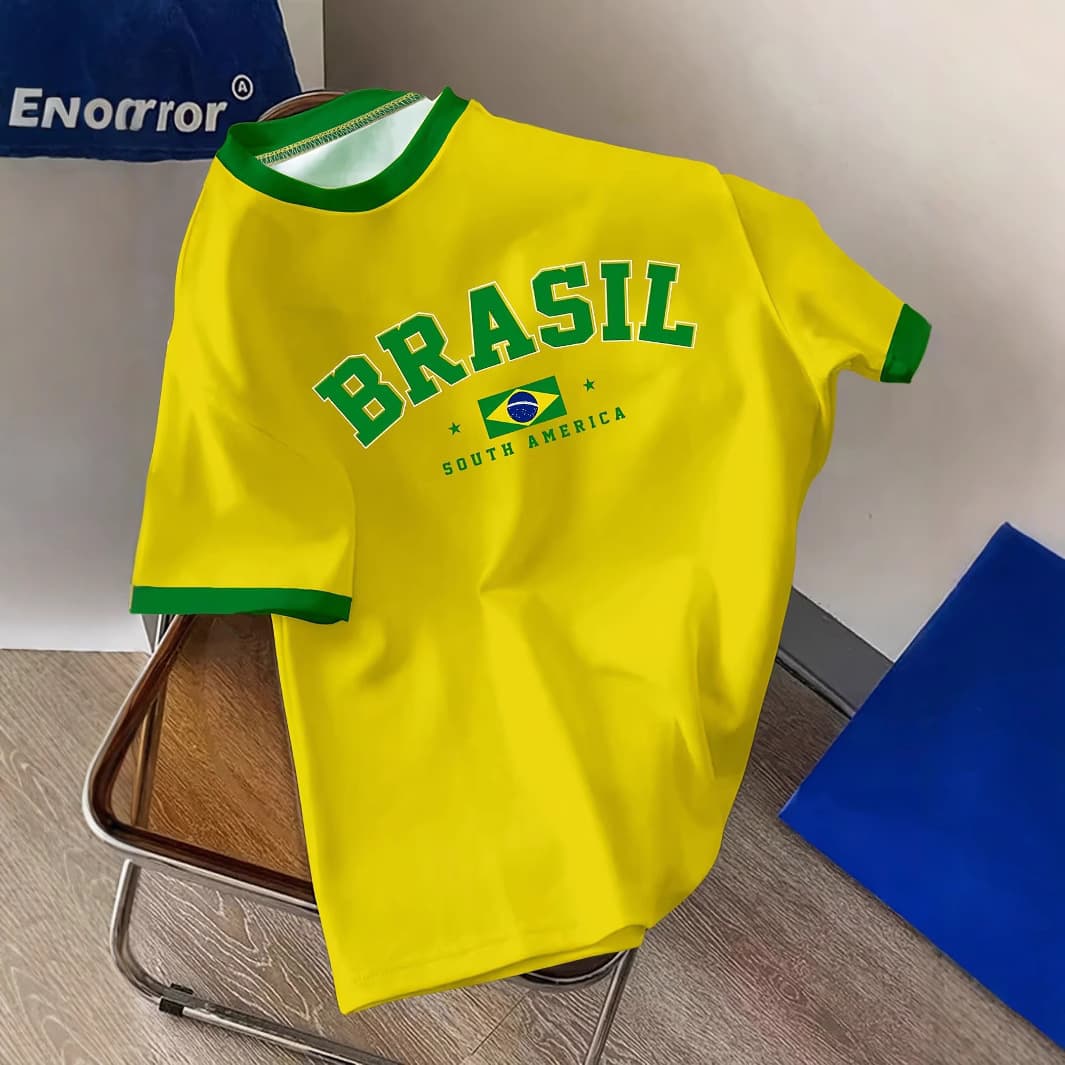 Brazilian Style BRASIL Letter T-Shirt Three Classic Colors South American Passion Comfortable Fit Fan Custom