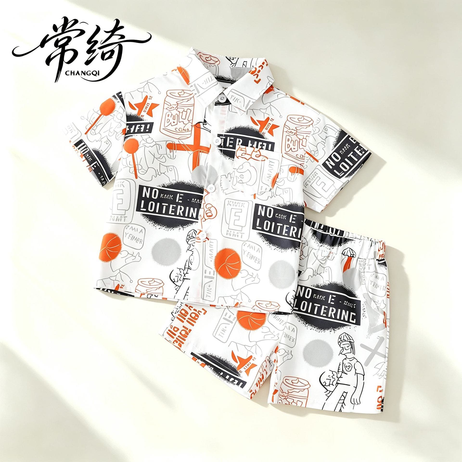 Boys Summer Short Sleeve Suit Boys Suit Printed Lapel Shirt Shorts Suit Children's Suit Children's Suit