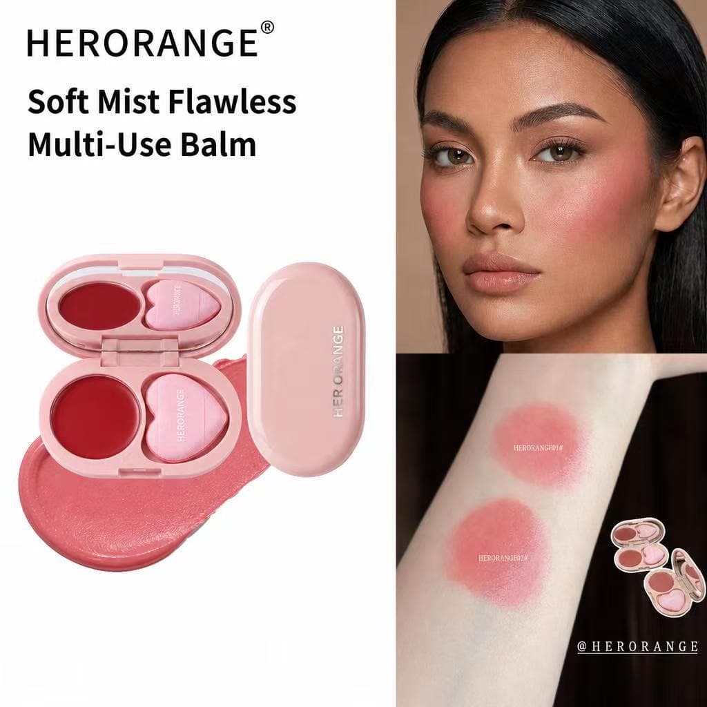 Soft Mist Cloud Flaw Multi-Use Cream Matte Clear Blush Lip Clay Naturally Brightens Complexion with Powder Puff and Mirror for Daily Touch-Ups