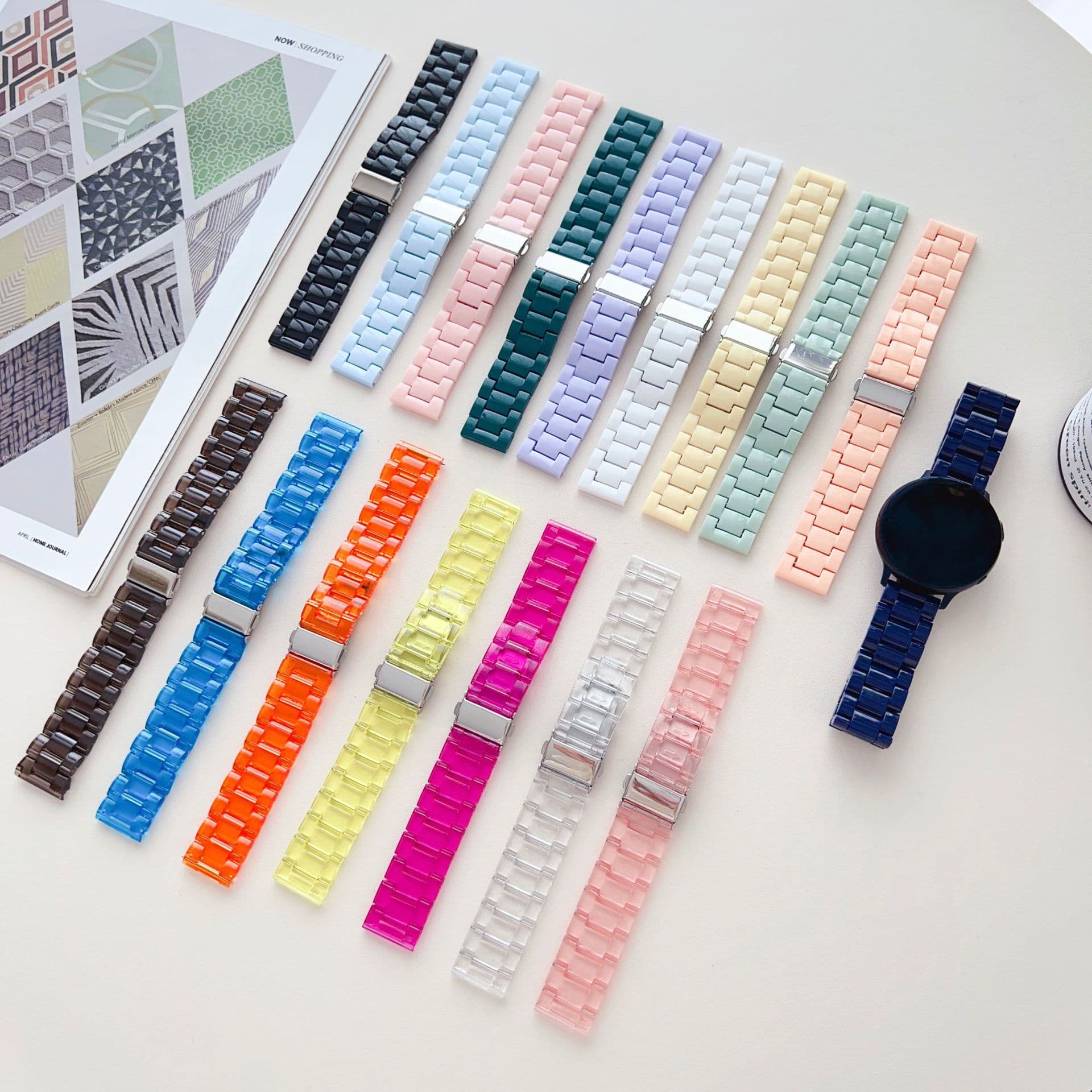 Compatible with Apple Watch Series 5/6/7/8/9/10 Strap, Samsung 20mm 22mm Transparent Color Watch Band, Colorful Three-Bead Plastic Watch Band
