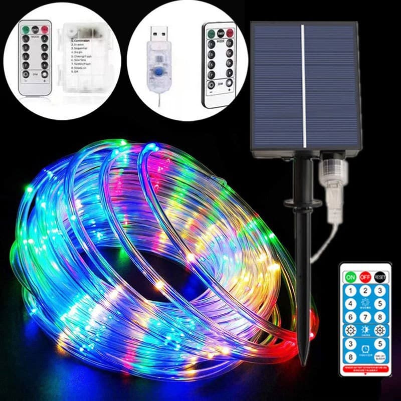 New Cross-Border Solar Tube Light String LED Outdoor Waterproof Colorful Light String PVC Rainbow Tube Garden Decorative Light