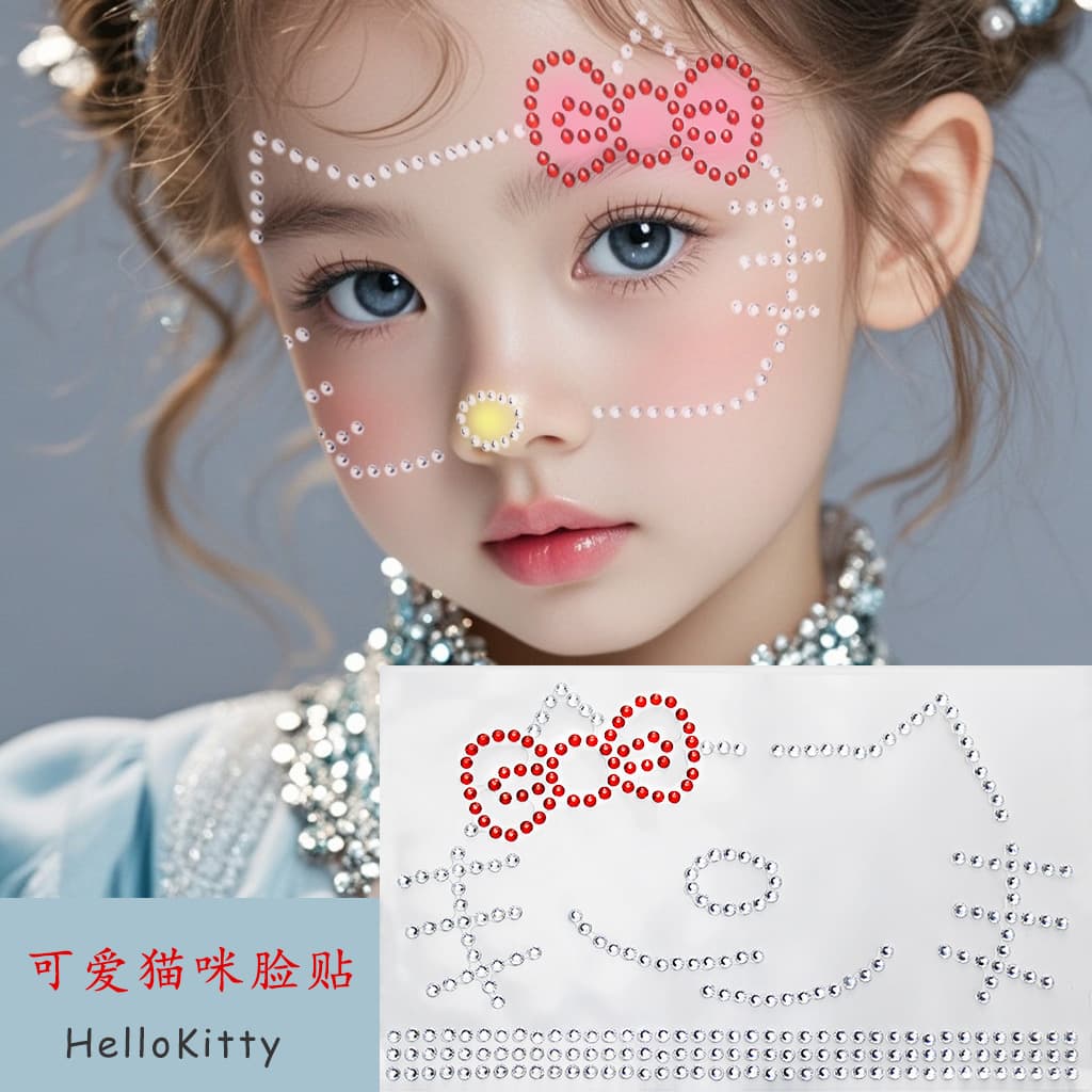 New Year kitty makeup cat face stickers Hello Kitty kt face stickers children's cute hello kitty makeup diamond stickers