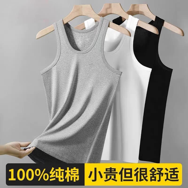Men's 100% Cotton Ribbed Tank Top Thin Summer Fitness Sports Breathable Undershirt Sleeveless