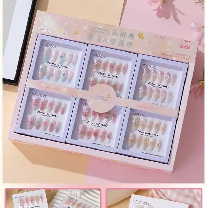 New Wearable Nail Butterfly Series Nail Stickers for Women Transparent Storage Box False Nail Stickers Girl Short Nail Stickers
