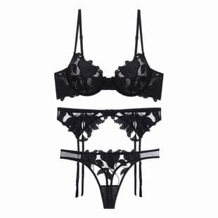 European and American Sexy Women's Bra Ultra-thin Mesh Embroidery Lace Bra Large Bust Minimizer Anti-sag Bra Three-piece Set