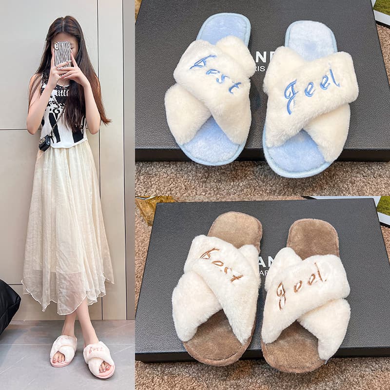 2024 New Plush Slippers for Women Indoor Home Casual Fuzzy Slippers Factory Customizable Cross-border Wedding Slippers