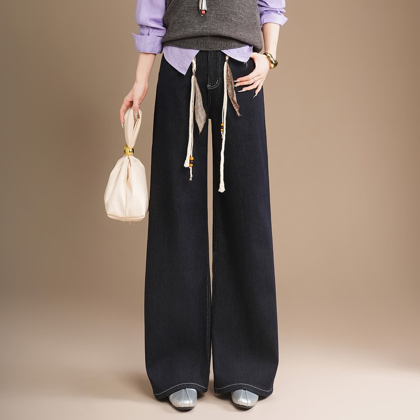 Narrow-Fit Light Blue Straight-Leg Jeans for Women, 2026 Spring New High-Waist Denim Casual Wide-Leg Pants, Nostalgic Blue