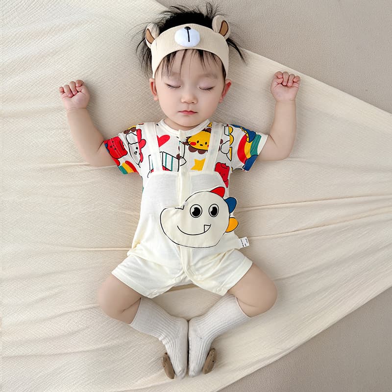 Baby Short Sleeve Romper Newborn Summer Pure Cotton Thin Full Moon Boys Girls Baby Clothes Summer Hanyu Sleepwear