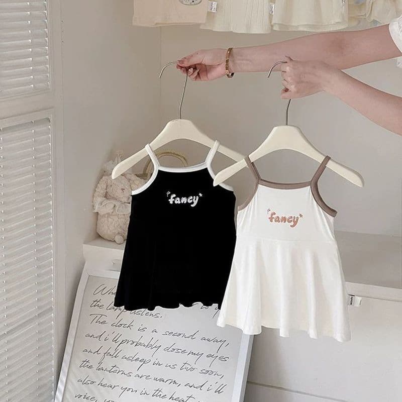 Girls' summer dress, baby style, baby style, trendy Korean version, color block letters, cute princess suspender dress