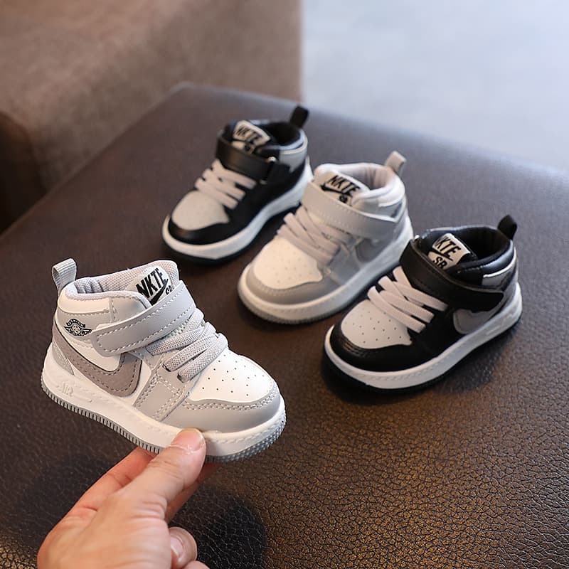 Children's Mid-Cut Sports Shoes Casual Slip-On Anti-Slip Waterproof Leather Bottom Unisex Toddler Learning to Walk Shoes
