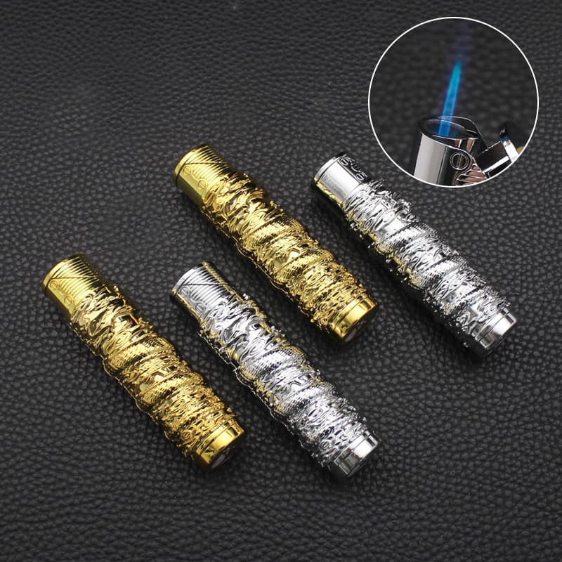 ZY058 Trendy Majestic Dragon Pillar Inflatable Windproof Lighter Plastic Metal Jet Flame Lighter Smoking Accessories Wholesale