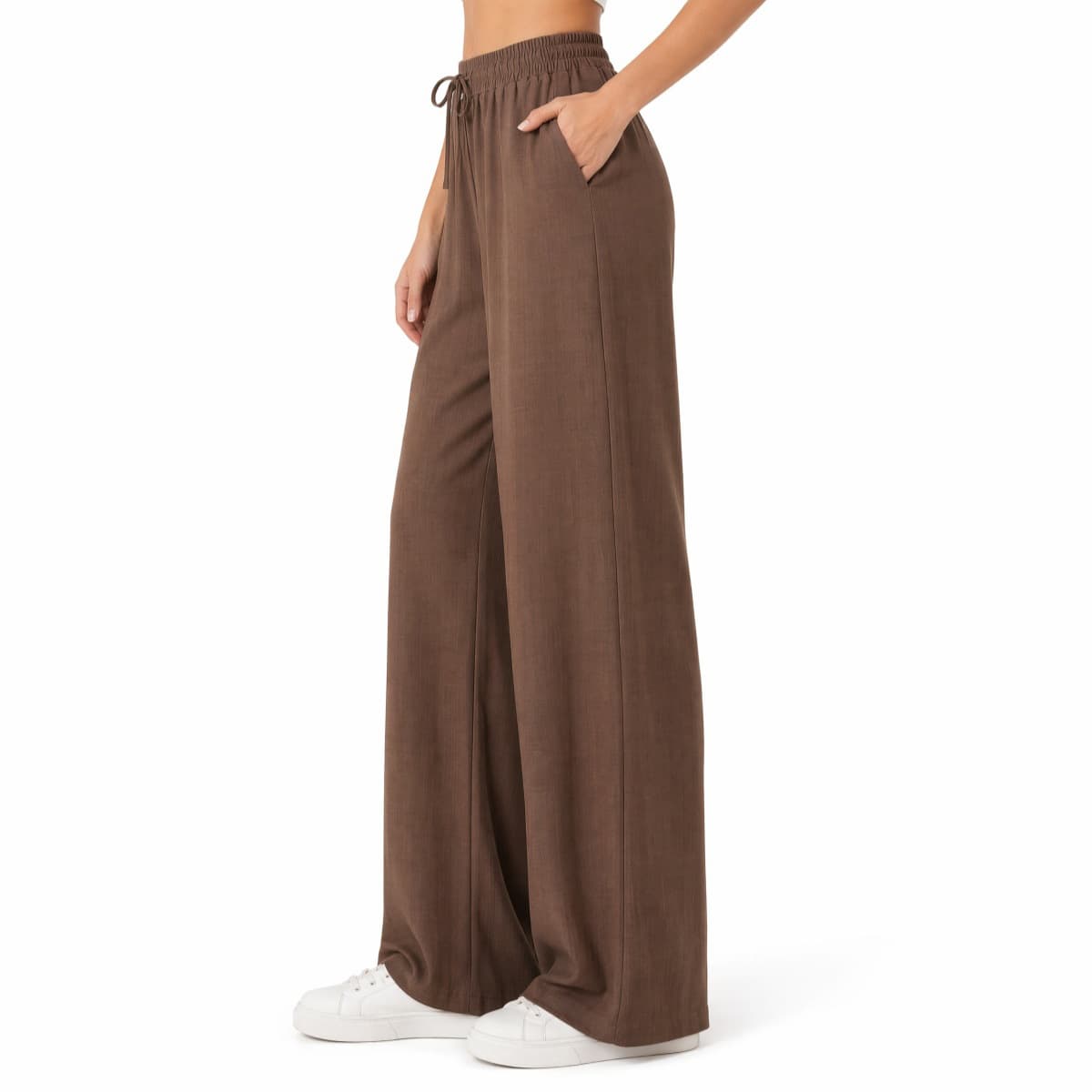 Cross-border Amazon Women's Drawstring Elastic Waist Loose Casual Pants Flowing Straight Leg Trousers