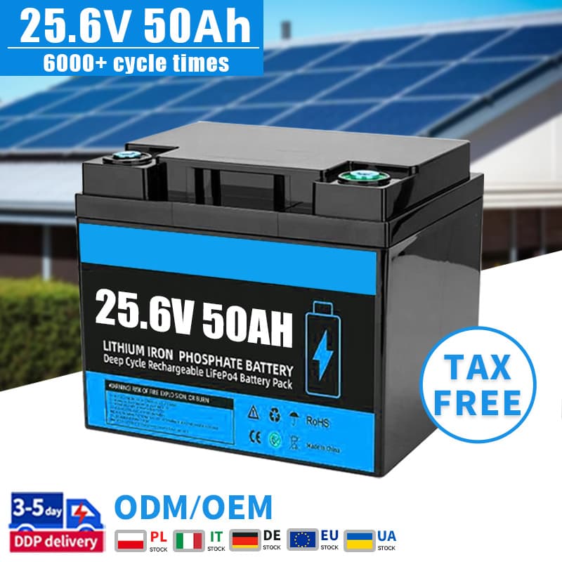 24V (25.6V) 50AH 100AH  LiFePO4 Solar Battery Pack with BMS