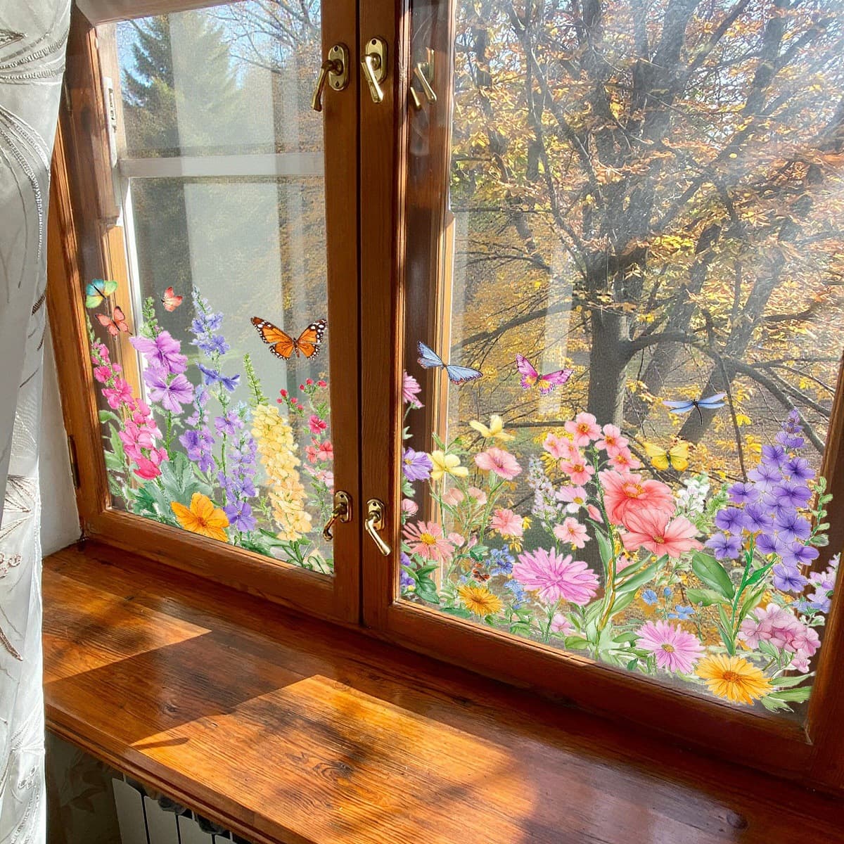 Personalized creative colorful flowers and butterflies visual glass stickers for living room and bedroom window stickers electrostatic stickers wholesale cross-border