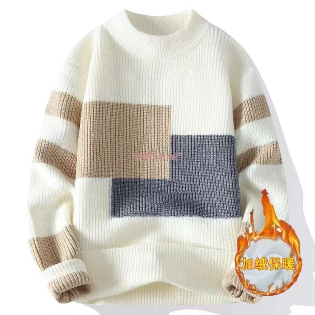 Men's long-sleeved crew neck sweater, Korean style, slim fit, stylish knitwear for teenagers and students, trendy men's knitwear top.