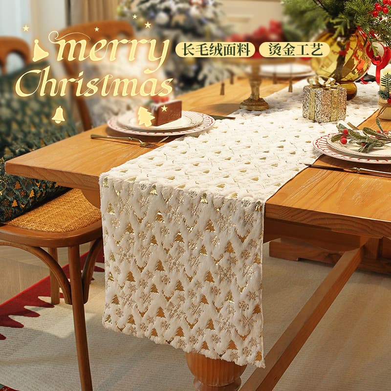 Foreign trade export Christmas new table flag plush bronzing festive style tablecloth side cabinet coffee table decorations wholesale