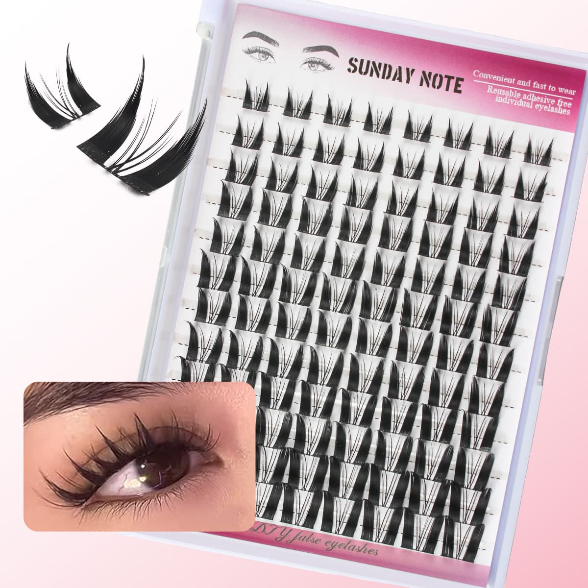 Europe and America Cross-border Thick Large Volume 96 Clusters D Curl DIY Eyelashes Segmented Single Cluster Grafting False Eyelashes Wholesale