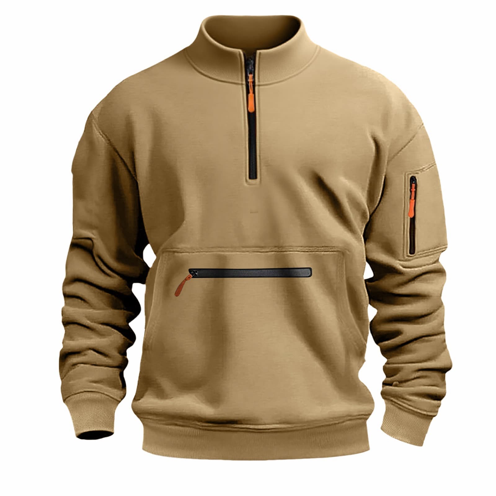 New Men's Stand Collar Zip Hoodie, Amazon Best Seller for Independent Sites, European and American Trendy Casual Fleece Hooded Sweatshirt
