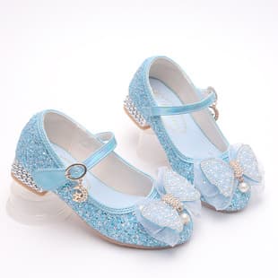 Spring Autumn Girls' Leather Shoes Silver White Student Performance Shoes Catwalk Shoes Kids Crystal Shoes High Heel Elsa Princess Shoes
