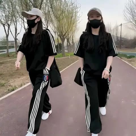 Large Size Fashionable Sportswear Set Casual Loose Long Pants Two Piece Set Spring Summer Autumn Popular Style Polyester Fiber