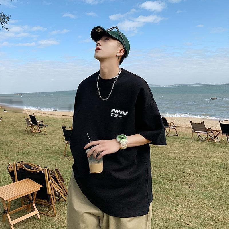 Men's Fashion Short Sleeve T-Shirt 2024 New Summer Half Sleeve T-Shirt Five-Point Undershirt Top BF Export Style